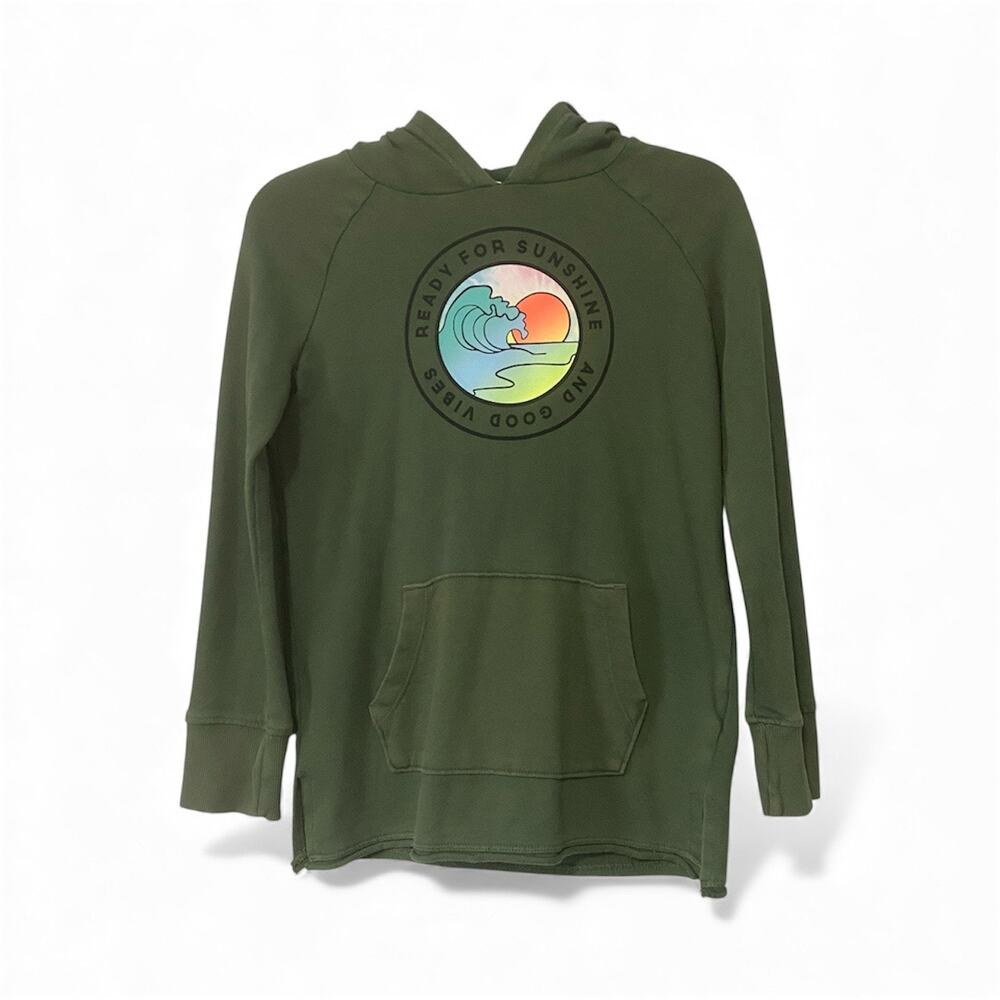 Cat & Jack Hoodie Size 6/7 Green Sunshine & Good Vibes Graphic Pullover